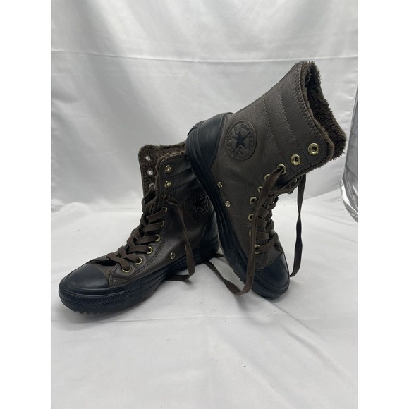 Converse Chuck Taylor All Star Boot Leather Fur Hot Cocoa/Black Women’s 6.5 - Picture 8 of 11